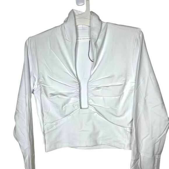 NEW Susana Monaco Square Wire Long Sleeve Crop Top Sugar Large - Picture 2 of 13